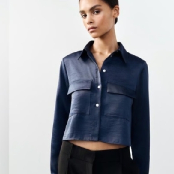 Zara Tops - Zara Midnight Blue Satin Blouse